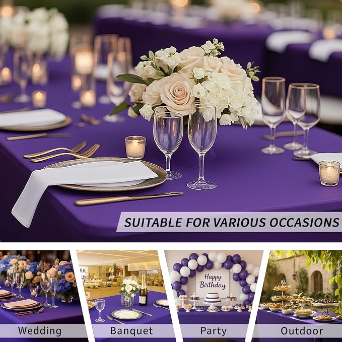 Fixwal 3 Pack Purple Tablecloth Rectangle 6Ft, Stretch Spandex Fitted Table Cover for Party, Trade Show, Wedding, Buffet, Graduation, Vendor Stand