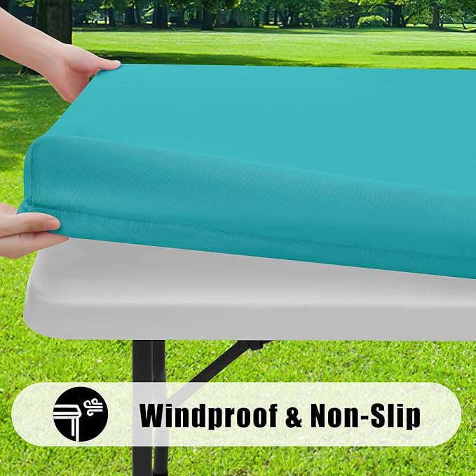 Smiry 4 Pack Rectangle Picnic Table Cloth, Waterproof Elastic Fitted Tablecloths, Washable Polyester Rectangular Patio Table Cover for Camping, Indoor and Outdoor (Turquoise, 30"x72")