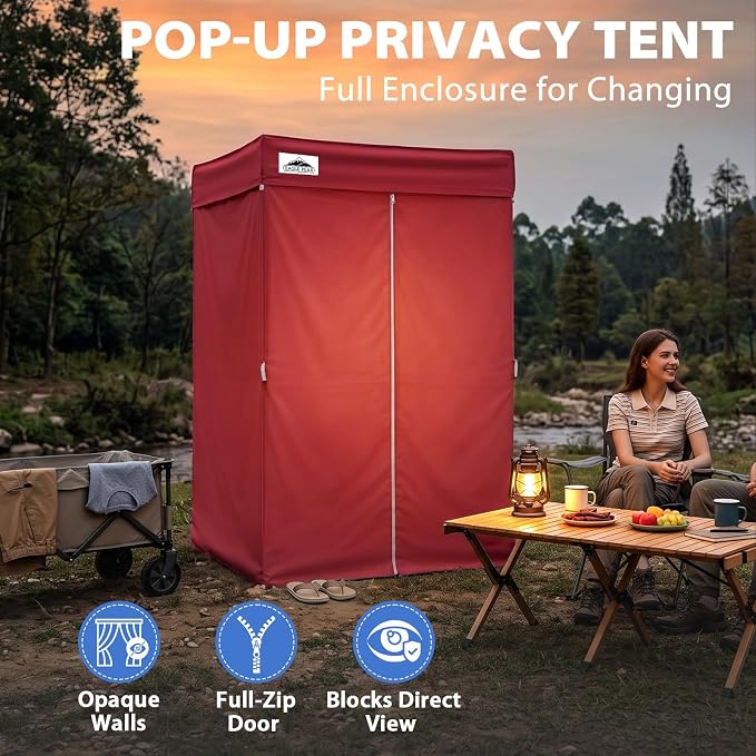 EAGLE PEAK 4x4 Pop Up Changing Tent, Flat Top Changing Room, Red | Portable, Privacy Tent, Pool Cabana, Dressing Room, Shower & Toilet Use, Opaque Fabric, Instant Setup, Photoshoots, Camping