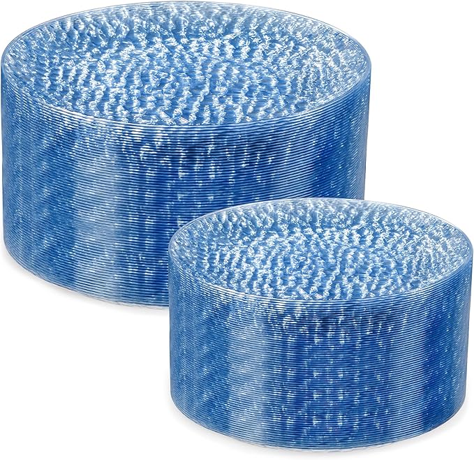 Rubtlamp 100 Pcs Blue Plastic Plates,Heavy Duty plastic Plates,Fancy Blue Disposable Plates, Hammered Plastic plates Include 50 Pcs Dessert Platos, 50 Pcs Dinner Platos for Party