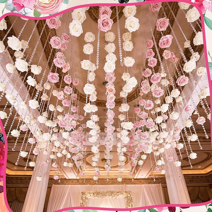 Norme 16pcs 31.4 Inch Wedding Rose Hanging Garland Crystal Beaded String Garland Artificial Rose Flower Decor for Wedding Engagement Bridal Shower Party Valentine's Day Party Decorations
