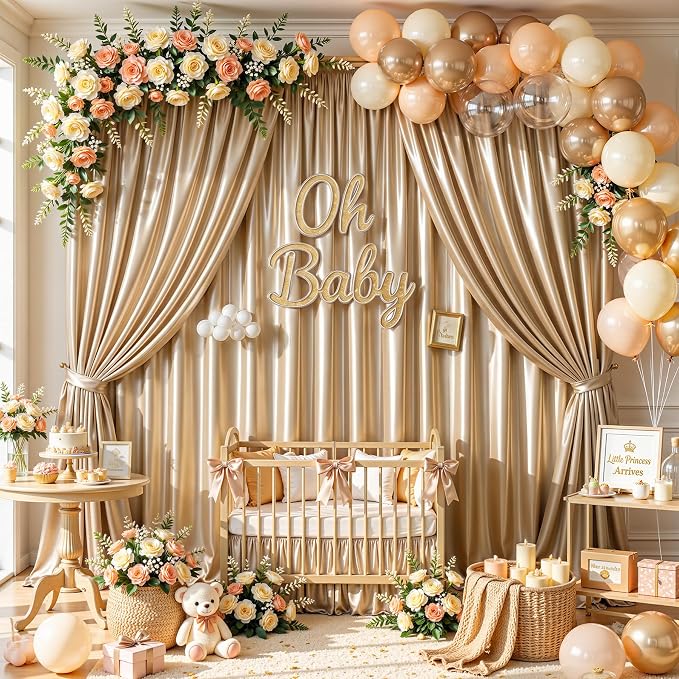 40x10ft Champagne Gold Glitter Backdrop Curtain for Parties, Wrinkle Free Satin Photo Backdrop Drapes 8 Panels Shimmer Back Drop Cloth for Wedding Birthday Baby Shower Photography Background Decor