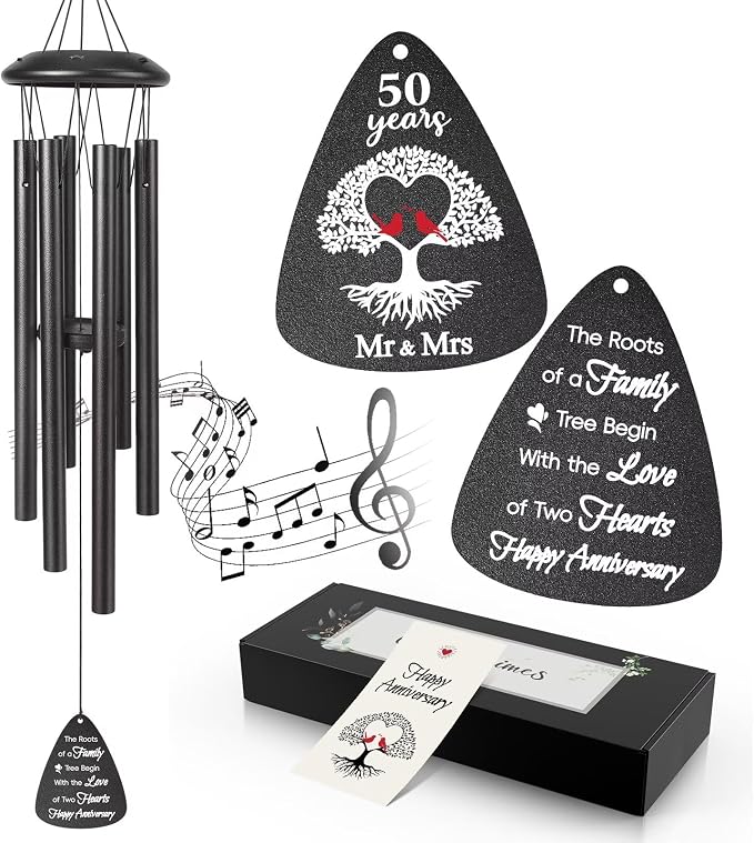 50th Anniversary Wind Chimes Gifts for Men Women,Romantic 50 Year Anniversary for Couples, Wife, Husband, Parents, Friends, 50th Wedding Gifts Idea of Happy Anniversaries Decorations,Black