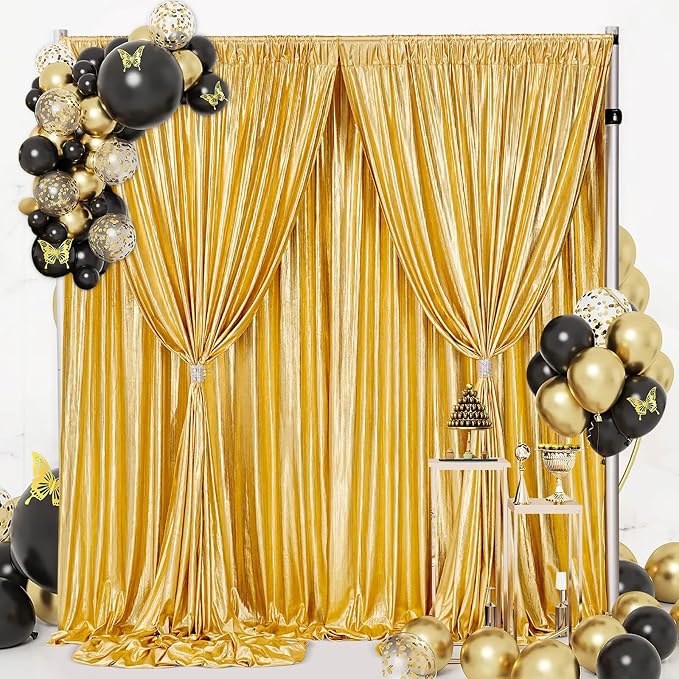 Gold Curtains Sequin Backdrop Ceilings: Glitter Drapes Family Ramadan Reunion Background Cover Wedding Birthday Parties Spandex Arch 4.8ftx10ft 4 Panels