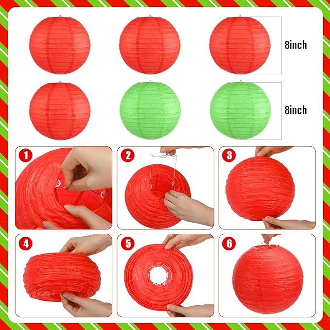 Outus 21 Pcs Christmas Hanging Paper Decorations Candy Peppermint Fans Red and Green Tissue Pom Poms Colorful Paper Lanterns for Christmas Holiday Party Supplies Classroom Ceiling Wall Decor