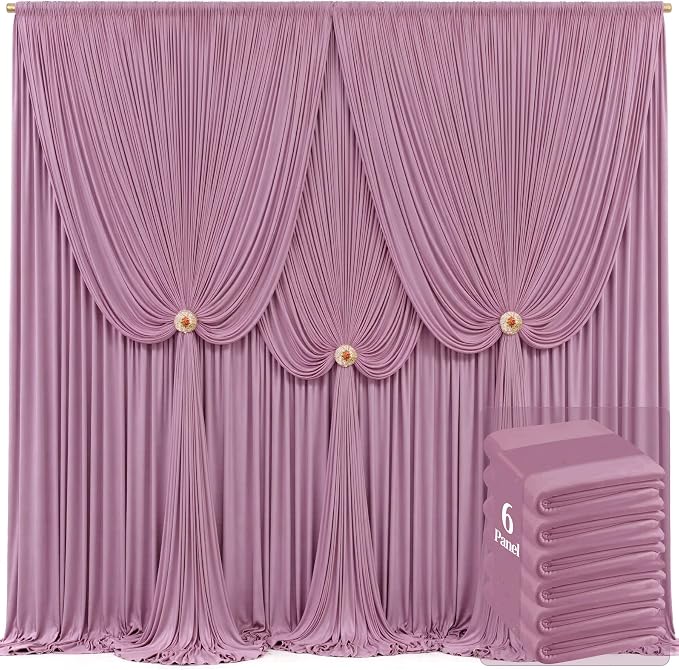6 Panels Dusty Pink Backdrop Curtains for Wedding Party Wrinkle Free Backdrops Curtain Drapes Fabric Decorations Photo Back Drop Cloth for Baby Shower Photography Stage Reception 30ft(W) x 12ft(H)