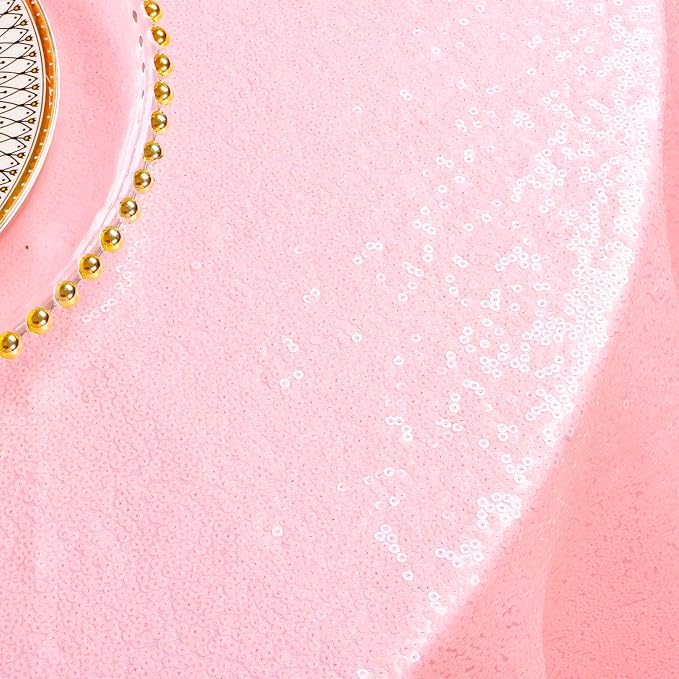 ShiDianYi Sequin Tablecloth Round 72-Inch Pink Table Cloths Glitter Sequence Tablecloth Overlay Baby Pink Round Table Cover for Wedding/Birthday Cake Decor