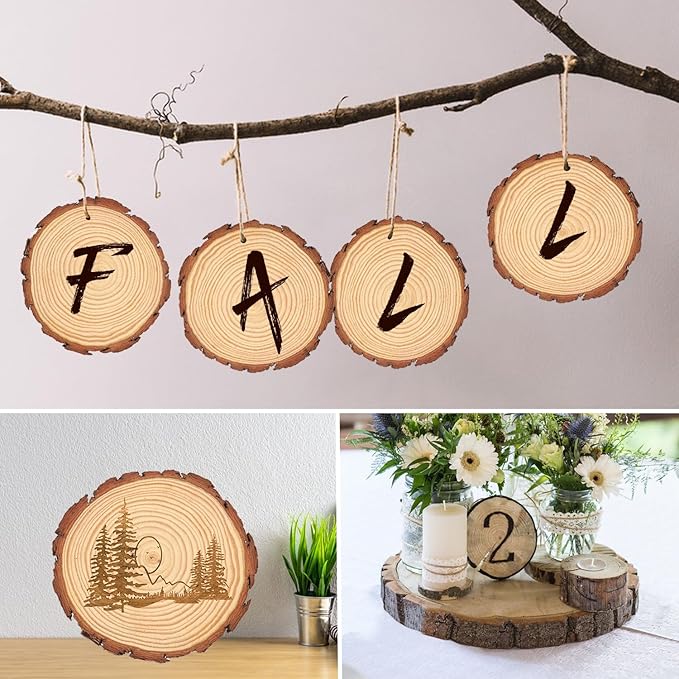 90 PCS 3-4 Inch Natural Wood Slices, Unfinished Pine Wood Circles with Barks for Coasters, DIY Crafts, Christmas Rustic Wedding Ornaments and Centerpieces,by GNIEMCKIN.
