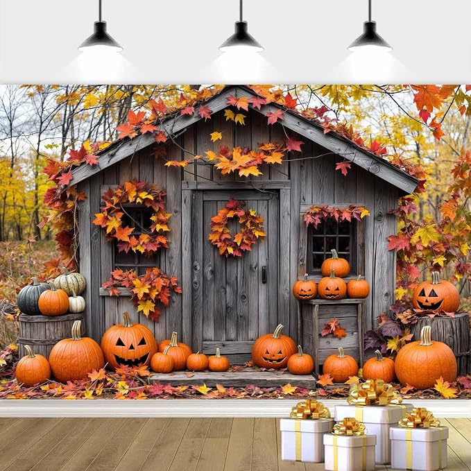 12 x 10 ft Fall Photography Backdrop Autumn Harvest Pumpkin Barn Farm Photography Backdrops Door Party Decorations Fall Festival Birthday Banner Photo Studio Props