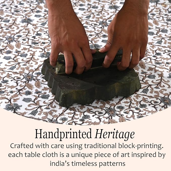 CPC Autumn Vine Tablecloth 100% Cotton 80x120 Inch Indian Block Print Rectangle Table Cover, Table Cloth for Gifting in Weddings, Halloween, Fall, Christmas, Thanksgiving