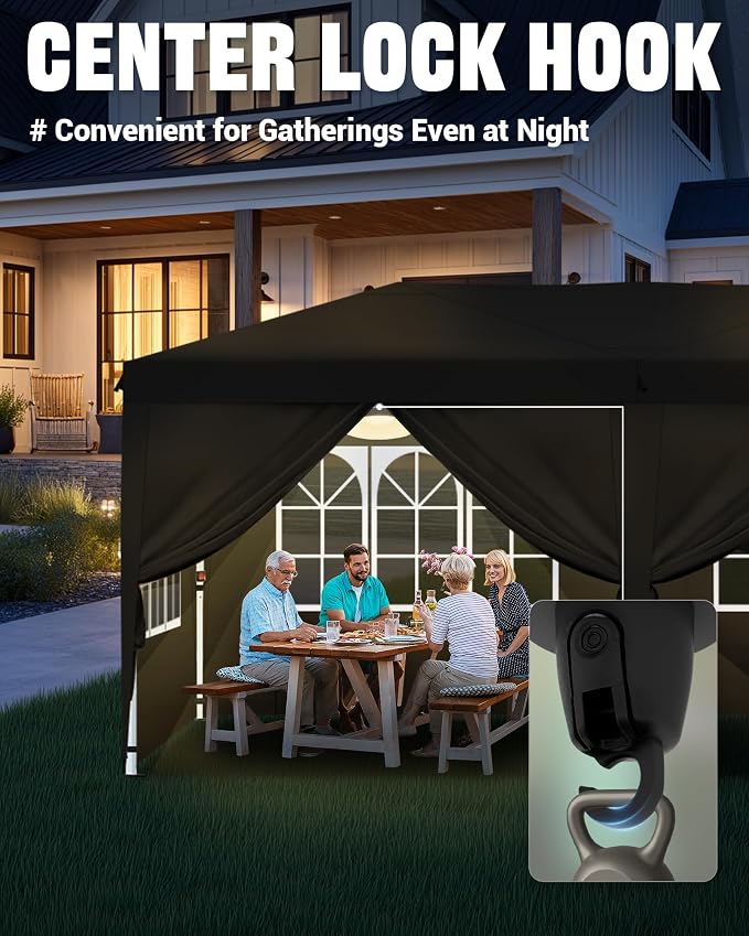 Acepic 10x20 Pop Up Canopy with 6 Removable Sidewalls, 2 Central Lock Easy Set-up Outdoor Party Tent, Commercial Tent, Hand Bag x1, Sandbags x4, Stakes x12, Ropes x6 (Black, 10 * 20)