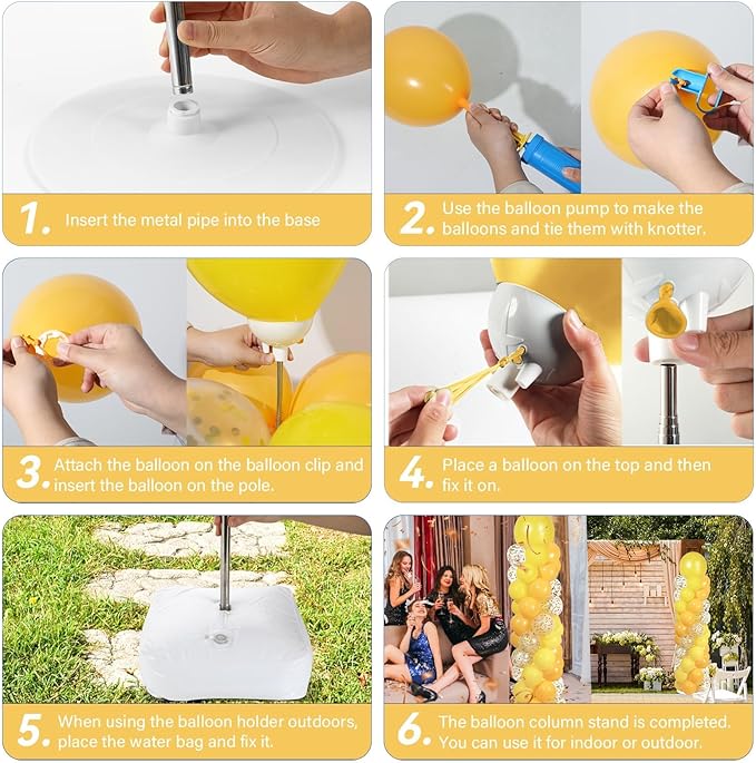 2 Sets Golden Yellow Balloon Column Stand Kit with 100 Balloons Adjustable Balloon Tower Stand with Bases for Floor Confetti Balloons Column Kit for Graduation Birthday Appreciation Party Decor