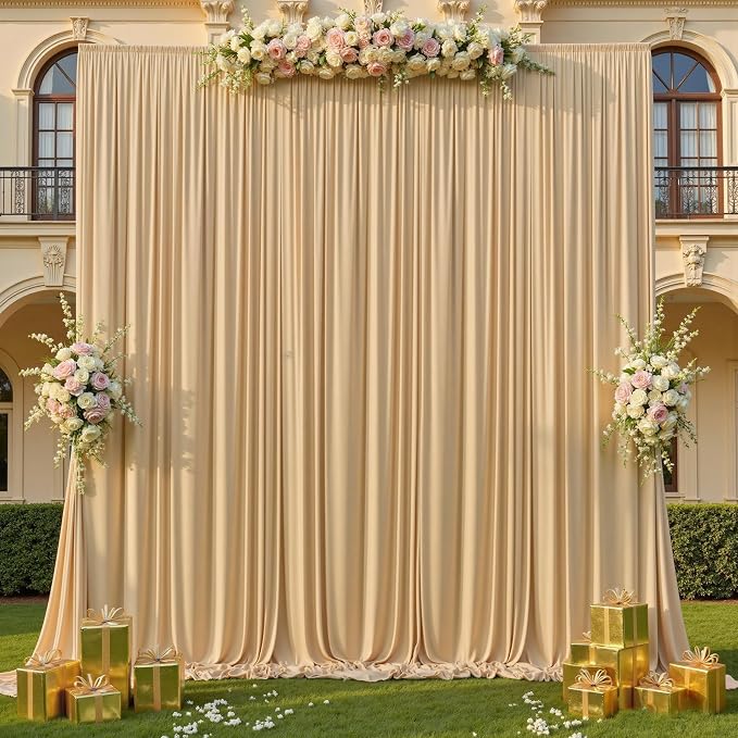 20x14ft Beige Backdrop Curtains for Wedding Party, 4 Panels 14 ft Long Back Drop Cloth, Wrinkle-Free Polyester Drapes for Birthday, Baby Shower, Stage Photography Background