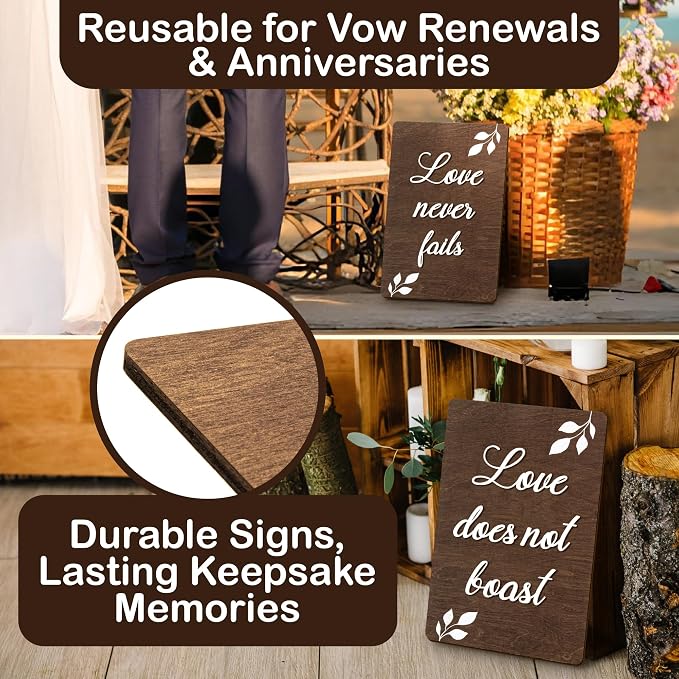 Stofinity Rustic Wedding Aisle Signs - Set Of 8, 1 Corinthians 13 Wooden Wedding Decor Signs