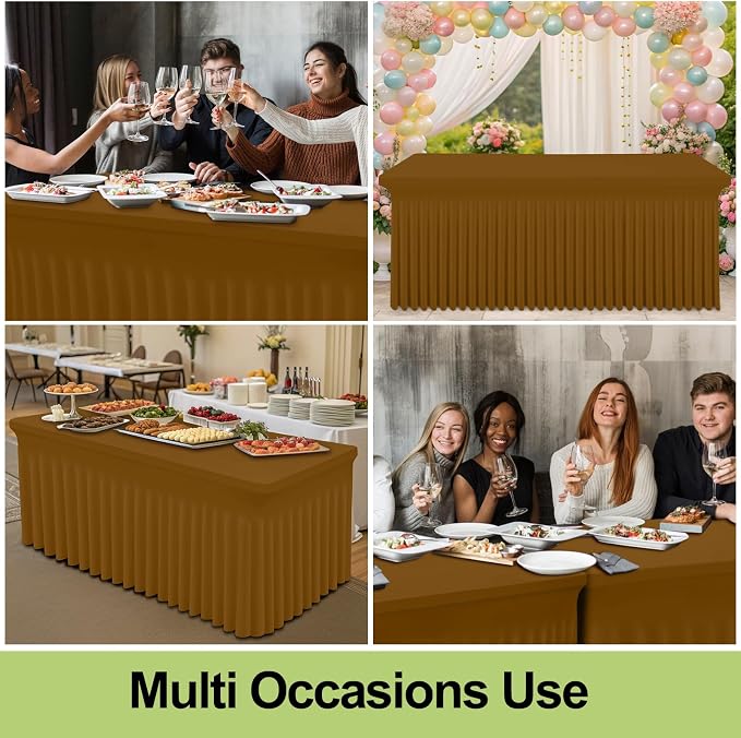 Smiry Spandex Tablecloth, Elastic Fitted Stretch Tablecloth for 8FT Rectangle Tables, Waterproof Washable Table Cover Skirt for Outdoor, Wedding, Banquet & Parties (Dark Brown, 96Lx30Wx30H Inch)