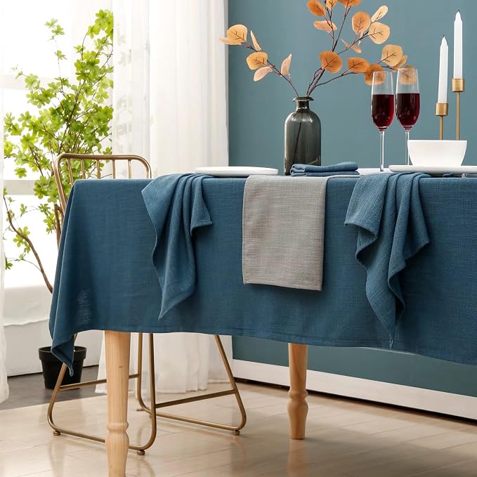 Blue Table Cloth for Rectangle Tables, Waterproof Spillproof Washable Tablecloth, Polyester Linen Dining Table Cover for Wedding, Party, Farmhouse, Kitchen - 60'' x 84'', Blue