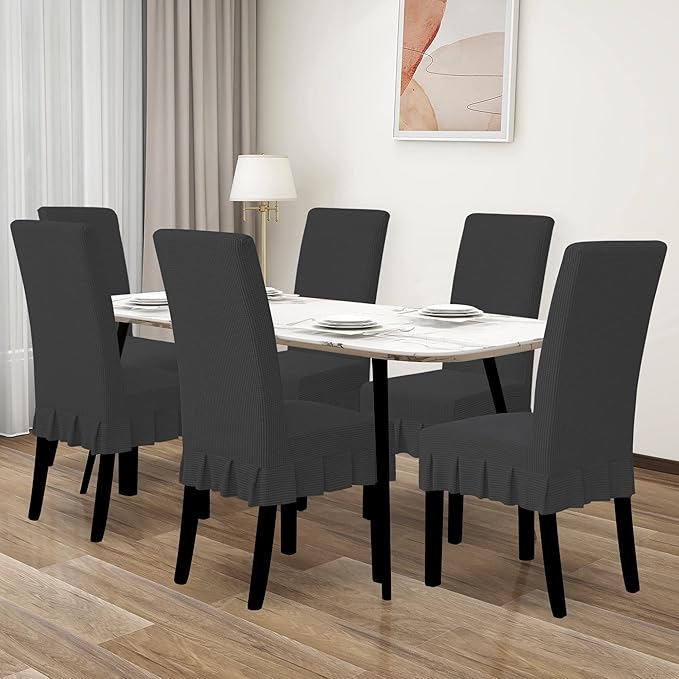 Easy-Going Dining Chair Covers Stretch Parsons Chair Slipcover with Skirt Chair Covers for Dining Room Restaurant Banquet (6 PCS, Dark Gray)