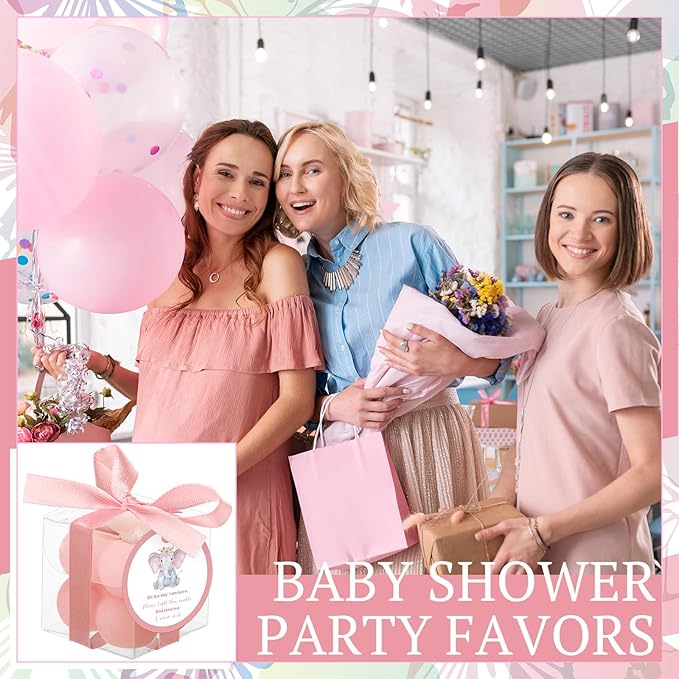 MTLEE 24 Sets Elephant Baby Shower Candle Favors Small Bubble Candle Baby Shower Favors for Guests Tea Candles Bulk with Stylish Ribbons Cards Gifts Party Decoration(Pink,Elephant)