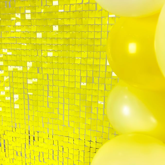 COKAOBE Yellow Shimmer Wall Backdrop, 24PCS Square Sequin Shimmer Backdrop Panel, Photo Backdrops for Birthday, Anniversary, Wedding, Graduation & Bachelorette Party Decoration