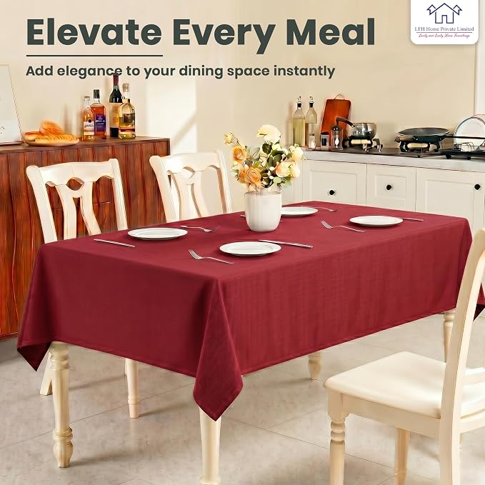 LFH Home Cotton Rich Beautiful Tablecloth for Rectangle Tables, 60 x 108 Inch Table Cloth, Machine Washable Fabric Table Cover for Dining Table, Kitchen, Parties, Holidays & Everyday Use-Red