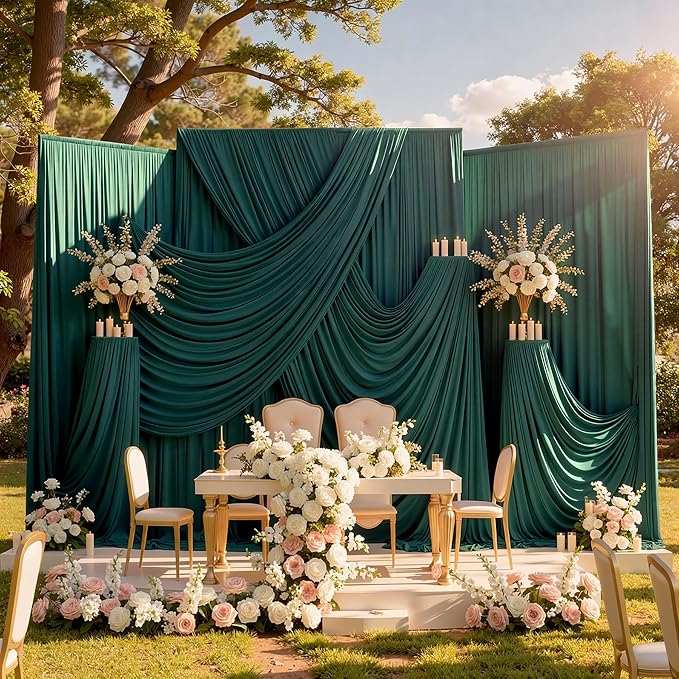 10ftx10ft Hunter Green Backdrop Curtains for Parties, Wrinkle Free 2 Panels Silky Polyester Photo Backdrop Drapes Back Drop Cloth Drapery for Wedding Birthday Photography Background