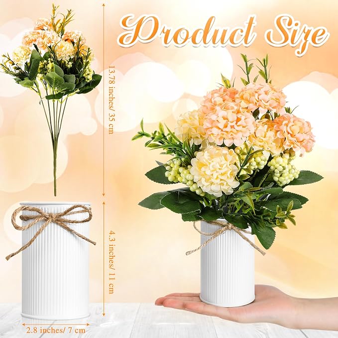 Wavwavw 6 Sets Flower Centerpieces for Tables Decor Artificial Hydrangeas with Vase and Hemp Rope Floral Arrangement Faux Flowers Fake Hydrangea Bouquets for Table Wedding Home Office Party