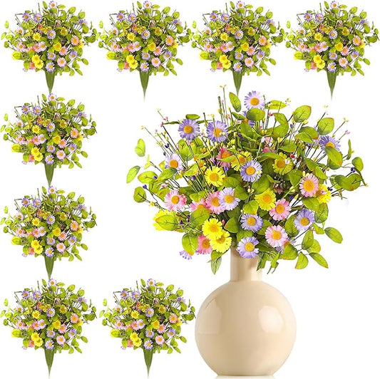 Thiccywoov 12 Bundles Wildflowers Artificial Flowers Outdoor Spring Fake Plastic Daisy Flowers Bouquets Fake Plants Vase Floral Arrangements Table Centerpiece for Wedding Home Decor(Elegant Daisy)