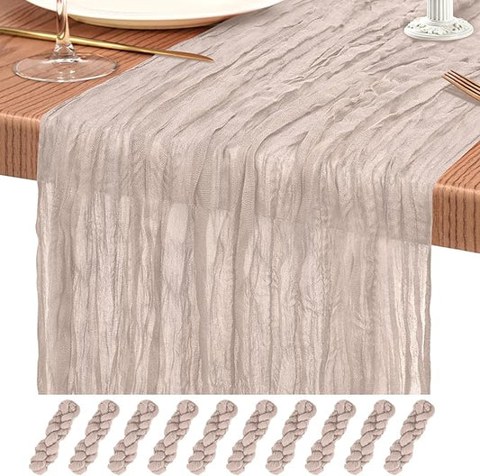 10 Pack Rosy Brown Cheesecloth Table Runner 10FT Boho Gauze Cheese Cloth Table Runners Romantic Rustic Sheer Table Decorations for Wedding Party Baby Shower Birthday Holiday Home