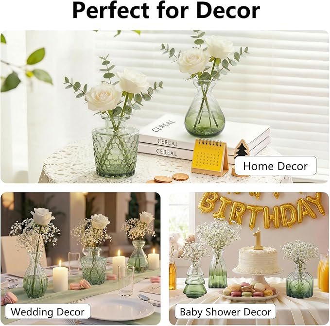 RUCKAE Glass Bud Vases Mini Flower Vase Small Vintage Vases for Centerpiece Table Wedding Decorations Home Decor Party(Gradient Green 22 Pack)