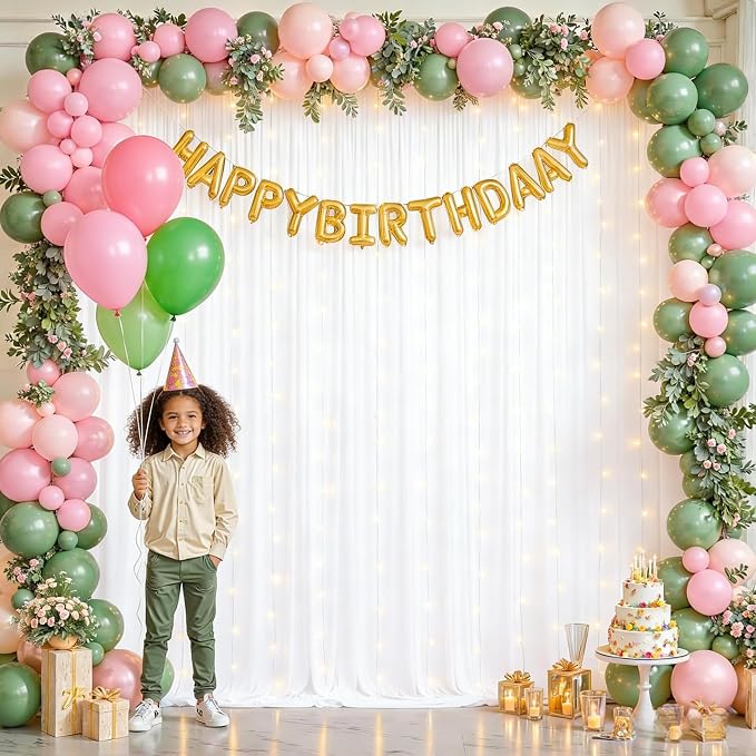 White Backdrop Curtains with Lights for Parties,10x10FT Wrinkle Free Wedding Photo Backdrop Curatin Drapes Fabric for Baby Shower Birthday Ceremony Reception Home Party Decorations-5ft x 10ft,2 Panels