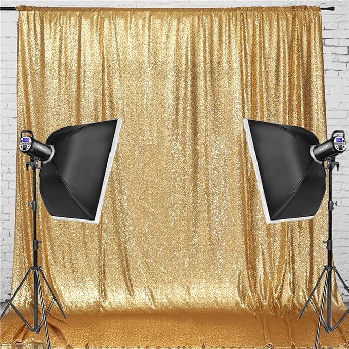 Eternal Beauty Gold Sequin Backdrop, 8x8 Ft Glitter Background Curtains for Mother's Day Shimmer Photography Party Wedding Birthday Back Drop Decor