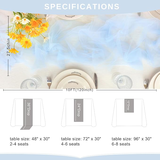 Snowkingdom Light Blue Table Runner 10FT, Baby Blue Sheer Cheesecloth Gauze Runner 120 Inch, Rustic Boho Party Table Decoration for Wedding Bridal Baby Shower Birthday Christmas Winter Holiday