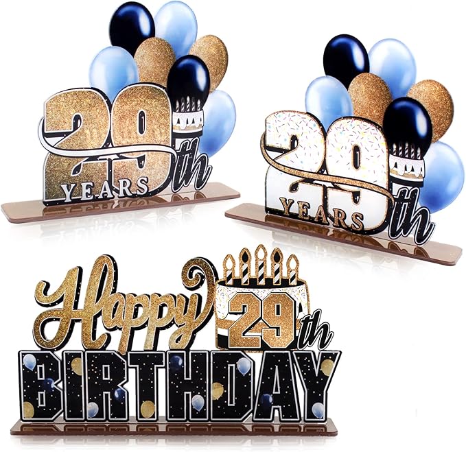 LINGTEER Happy 29th Birthday Gold Acrylic Table Topper Centerpieces Set - Cheers to 29 Years Old Birthday 29th Bday Party Gift Decorations.