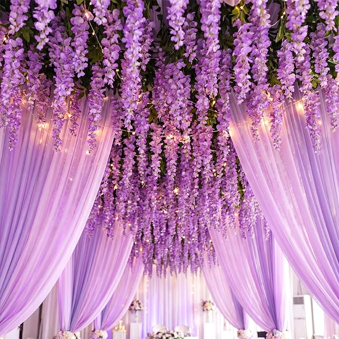 Lyrow 60 Pack Artificial Purple Wisteria Floating Garland, Ceiling Hanging Flower Vines, Enchanted Themed Decorations, Whimsical Party Coquette Aesthetic Fairy Room Decor, Garden Wedding Wall Decor