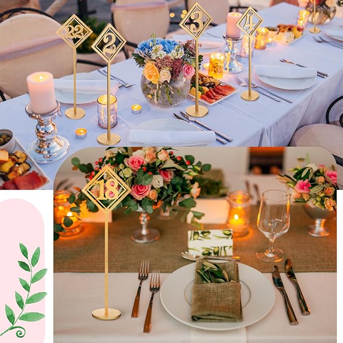 Elegant Lineshading 30-Piece Wooden Table Numbers - Rustic Gold Wedding Seat Numbers with Holders for Reception, Party & Event