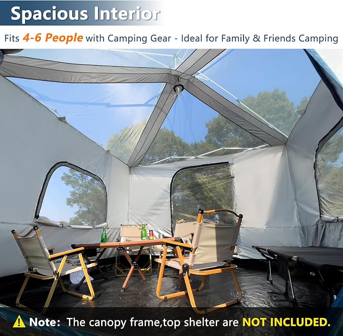 Camping Cube, Canopy Inner Tent for 10' x 10' Pop Up Canopy, Converts Canopy into Enclosed Camping Tent, Fits 4-6 Person, Fully Vented Roof, Easy Setup (Frame & Top Not Included)