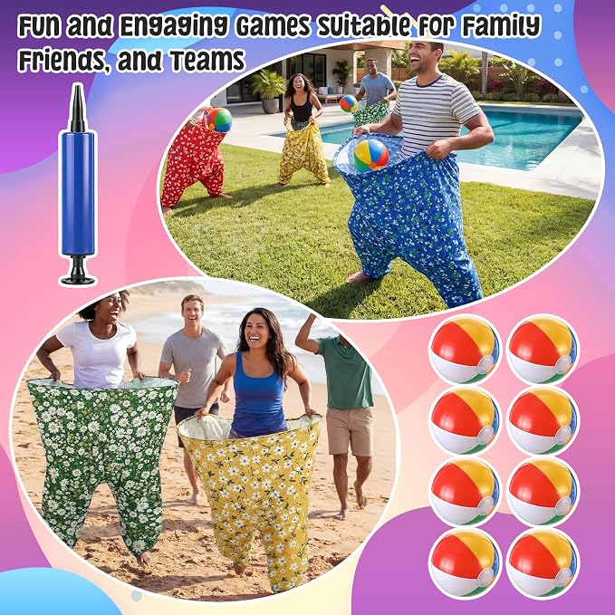 4 Pack Granny Pants Yard Game Set Giant Pants Game with 16 Bouncy Balls and 4 Pumps Floral Pattern Funny Outdoor Games for Adults Family Reunion Backyard Party Team Building Field Day Lawn Camping