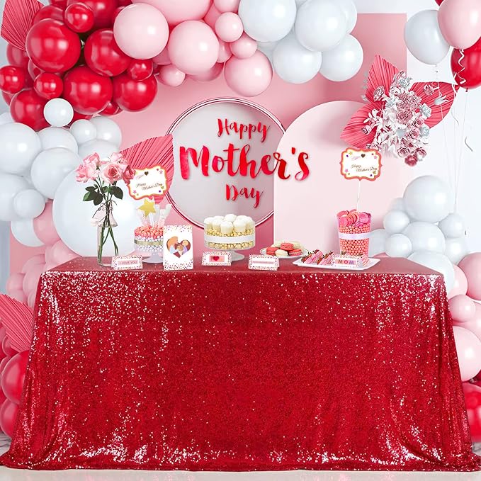 MoKoHouse Red Sequin Tablecloth Rectangle 50" x 80" Glitter Table Cloth Sparkly Fabric for Halloween Birthday Parties Cake Dessert Table Decorations