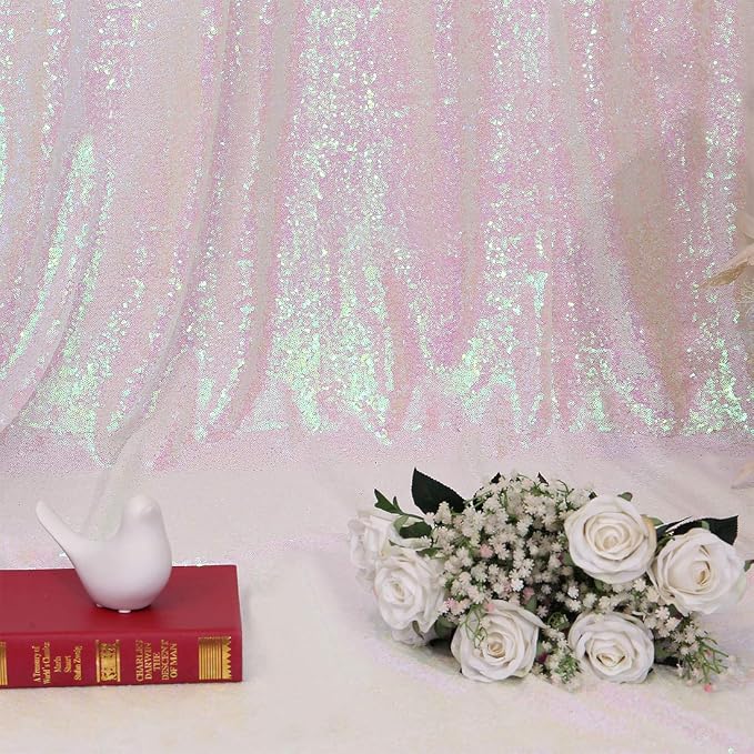 Poise3EHome 8FT x 8FT Iridescent Sequin Photography Backdrop Curtain for Party Decoration, Iridescent