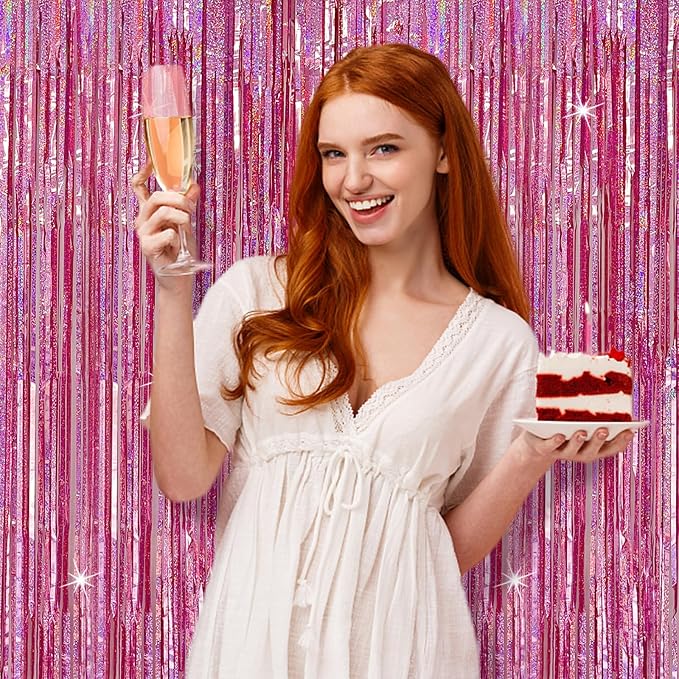 Tinsel Curtain Party Backdrop Pink Birthday Party Decorations 10 Packs Glitter Foil Fringe Curtain Party Decor Streamers Photo Booth for Birthday Christmas Wedding Halloween Graduation Decorations