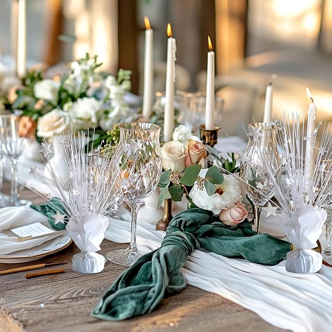 12 Pack White Foil Spray Centerpieces Stars Brust Table Centerpieces for Wedding Birthday Anniversary Holiday Party Decor, White Star Balloon Wights for Party, Table Decor for Party