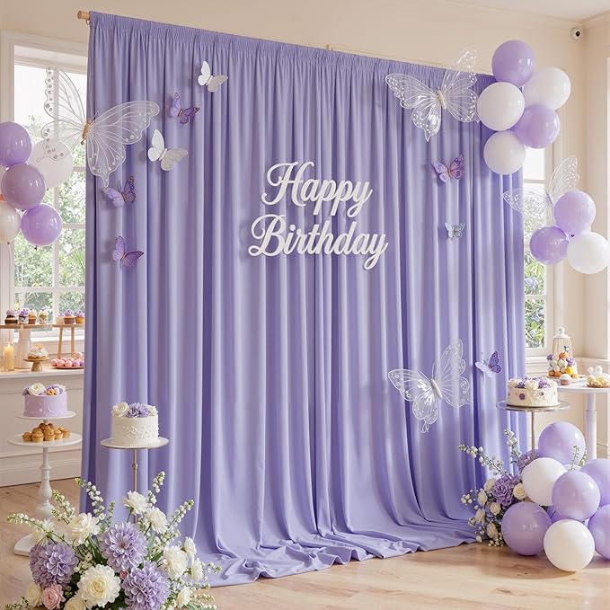 10ftx10ft Wrinkle Free Lavender Backdrop Curtain for Parties, Polyester Photo Backdrop Drapes Purple 2 Panels 5x10ft for Wedding Birthday Photography Background Indoor Outdoor