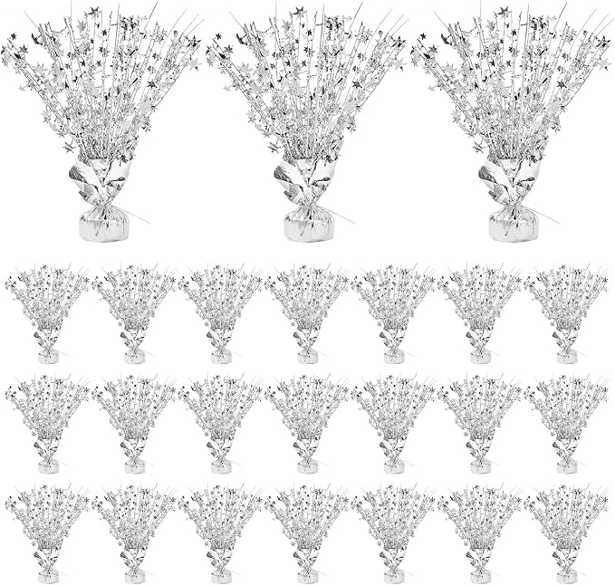 24 Pack Silver Metallic Foil Spray Centerpiece Star Table Decoration Burst Table Centerpieces for Birthday New Year Wedding Anniversary Graduation Party Supply (Silver)