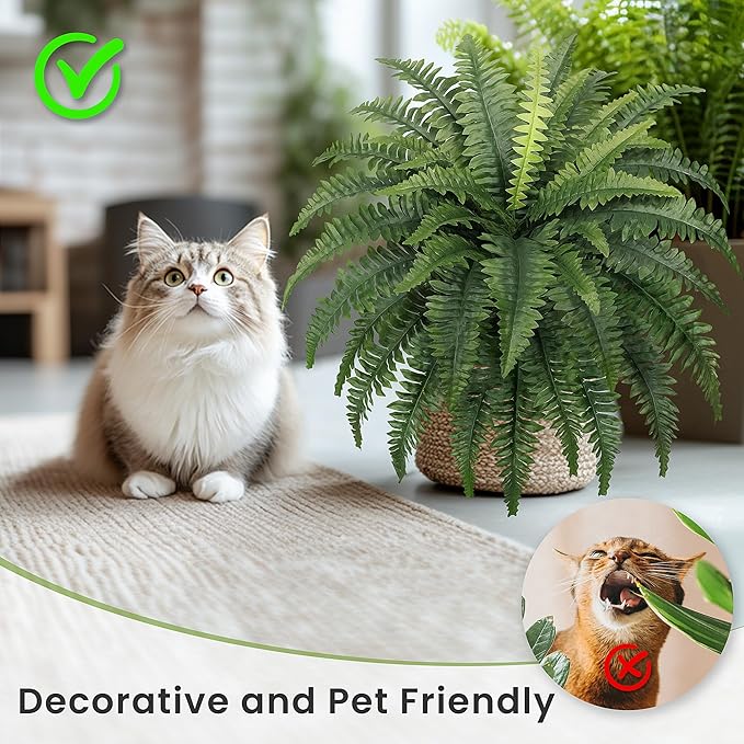 FOREST PRINCE 35" Ferns Artificial Bush Plants Large, 2 Artificial Boston Ferns with 39 Fronds for Outdoors Home Decor