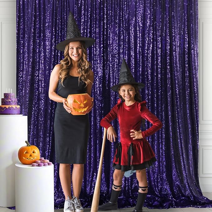 Eternal Beauty Purple Sequin Backdrop, 10x10 Ft Glitter Background Curtains for Shimmer Photography Party Wedding Birthday Back Drop Decor