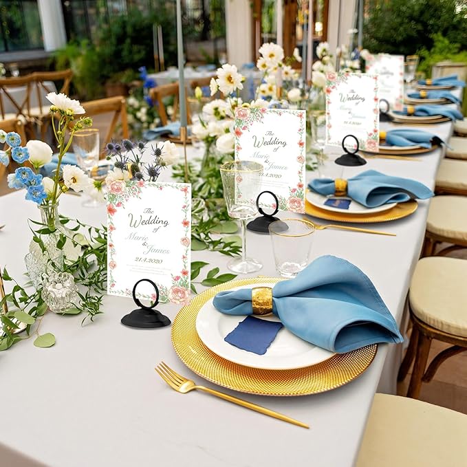 MotiMind 24 Pcs Table Number Holders-Metal Place Card Holders Table Number Stands Tabletop Sign Stands for Photos, Menu, Memo, Notes, Wedding, Restaurant, Banquet, Birthday(Black)