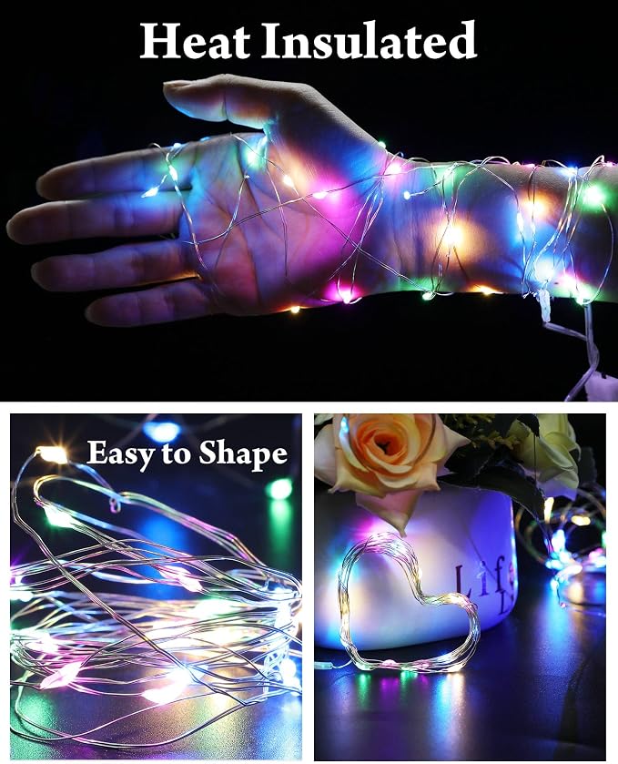 Riakrum 50 Pack 10 ft 30 LED Fairy Lights Battery Operated, Christmas Tiny String Lights Bulk Starry Light Waterproof for Mason Jars Wedding Party Christmas Centerpiece Table Decor, Multicolor