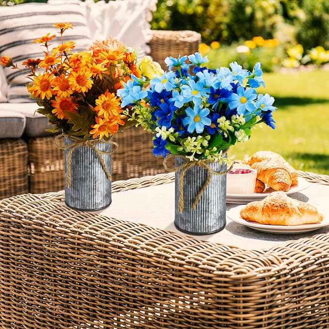 Rustic Vase for Table Centerpieces 4.33 Inch Small Petite Flower Vase with Twine Bow Vintage Farmhouse Decor for Wedding Reception Dining, Home Galvanized Metal Buckets(Iron Color,36 Pcs)