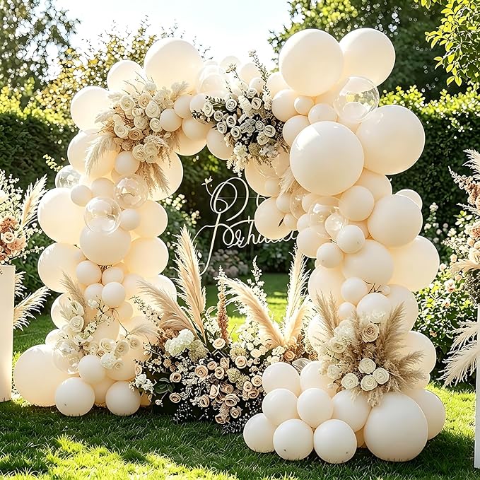 Sand White Balloons, 98PCS Double Stuffed Cream Beige Balloon Garland Arch Kit, 18/12/10/5 Inch Different Sizes for Birthday Party Graduation Wedding Anniversary Baby Shower Decorations