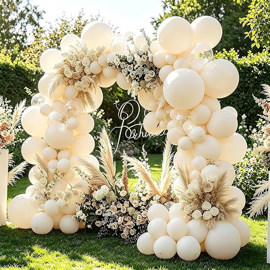 Sand White Balloons, 98PCS Double Stuffed Cream Beige Balloon Garland Arch Kit, 18/12/10/5 Inch Different Sizes for Birthday Party Graduation Wedding Anniversary Baby Shower Decorations